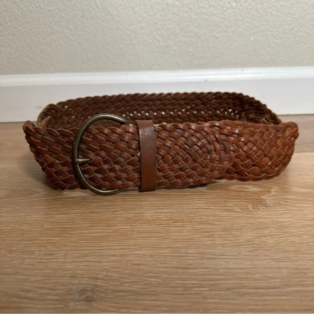 Gap Brown Genuine Leather Twisted Braided Woven Belt, Sz Small